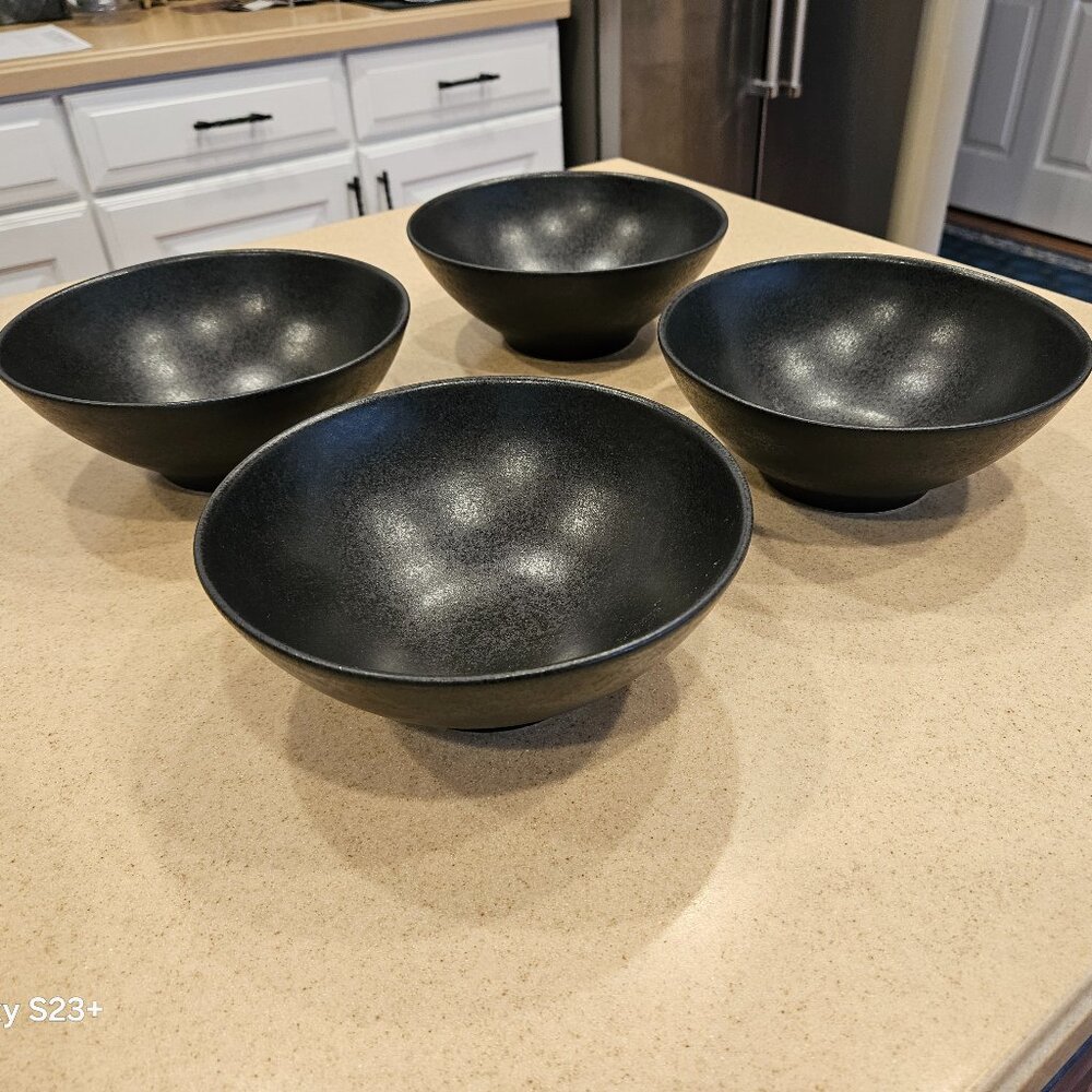 4 MODERN WILLIAMS SONOMA APILCO BLACK REGLISSE FRANCE PORCELAIN SOUP BOWL DISH